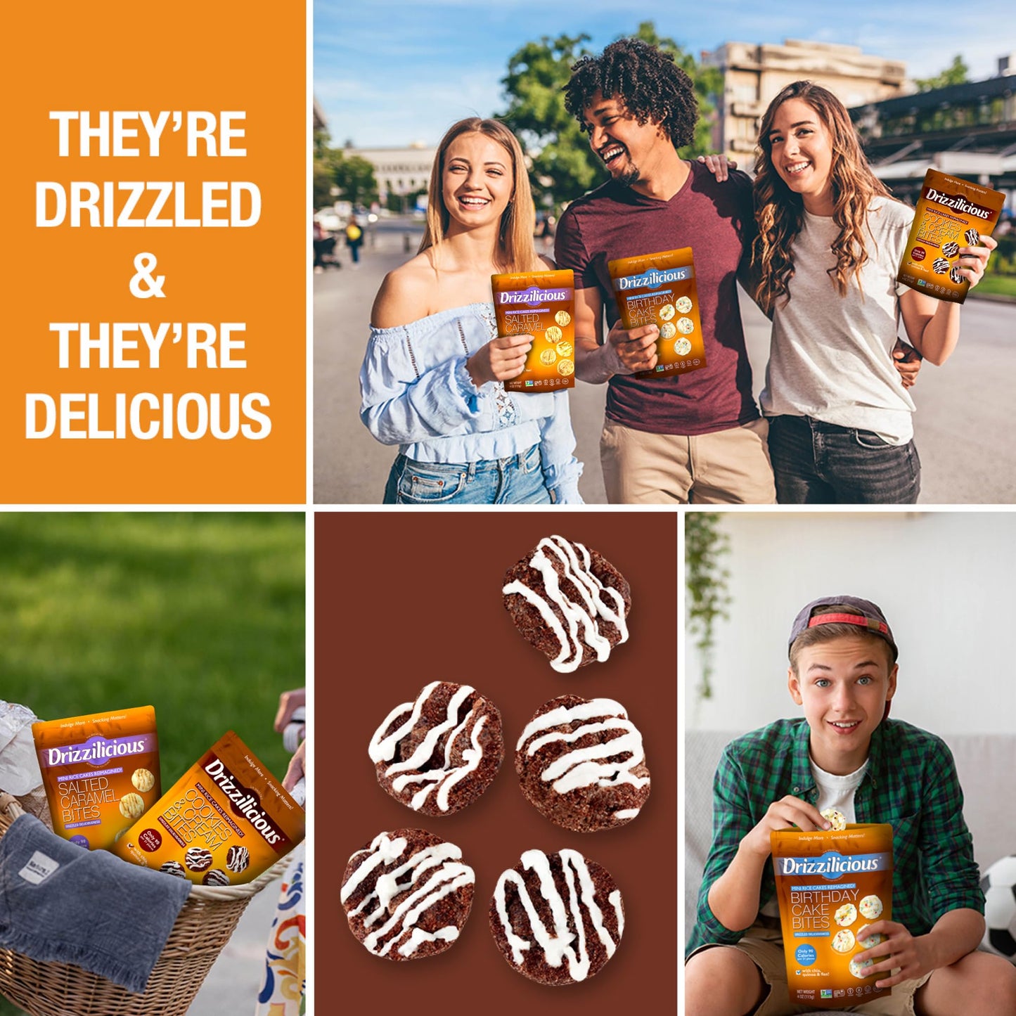 Drizzilicious Mini Rice Cakes Cookies & Cream - Rice Crisps, Healthy Snack For Mature-Themeds And Kids, Flavored Rice Cakes, Vegan, Gluten Free, Only 90 Calories Per Serving - 4 Oz (Pack Of 6)