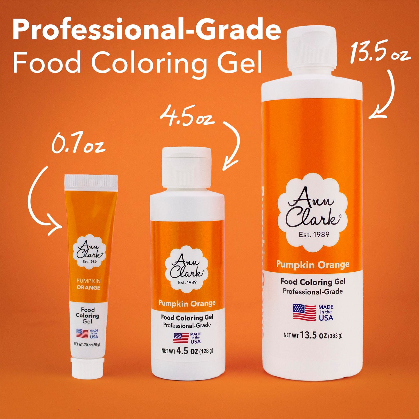 Ann Clark Pumpkin Orange Food Coloring Gel, 4.5 oz, Professional Grade, Made in USA