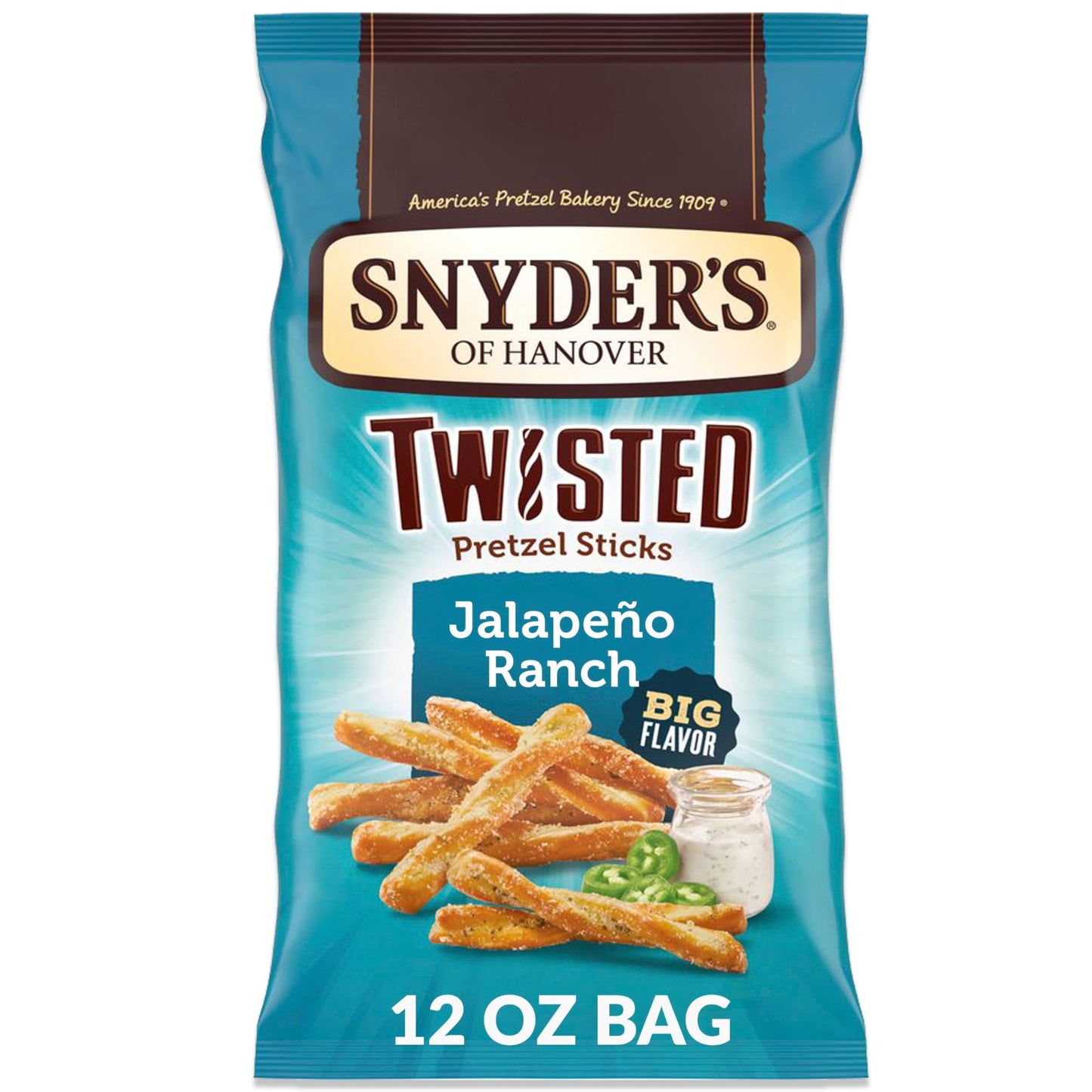 Snyder'S Of Hanover, Jalapeno Ranch Twisted Pretzel Sticks, 12 Oz Bag