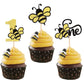 24 Pcs Bumble Bee One Cupcake Toppers Black And Gold Glitter Number 1 Bee Cupcake Picks First Birthday Cake Decorations For Baby