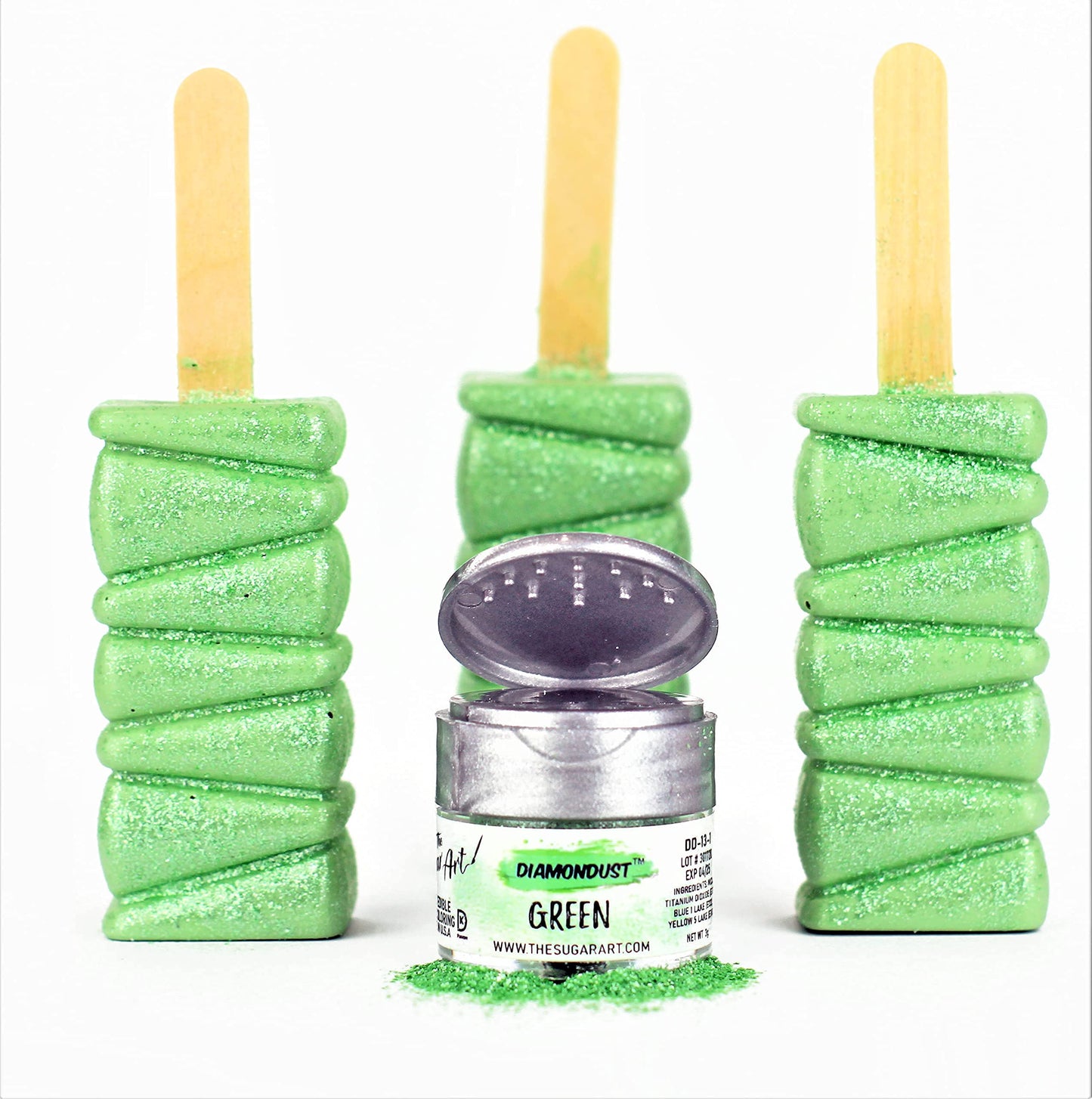 Green Edible Glitter For Drinks, Cocktails, Cake Decorating, Strawberries, Chocolates & More | No Taste | 4G | 100% Food-Safe | Kosher, Vegan, Gluten & Nut Free | Diamondust By The Sugar Art