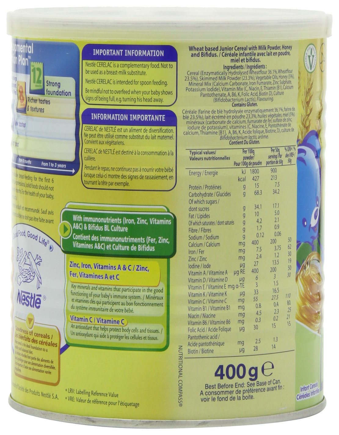 Nestle Cerelac, Honey And Wheat With Milk (From 12 Months), 14.11-Ounce Cans (Pack Of 4)