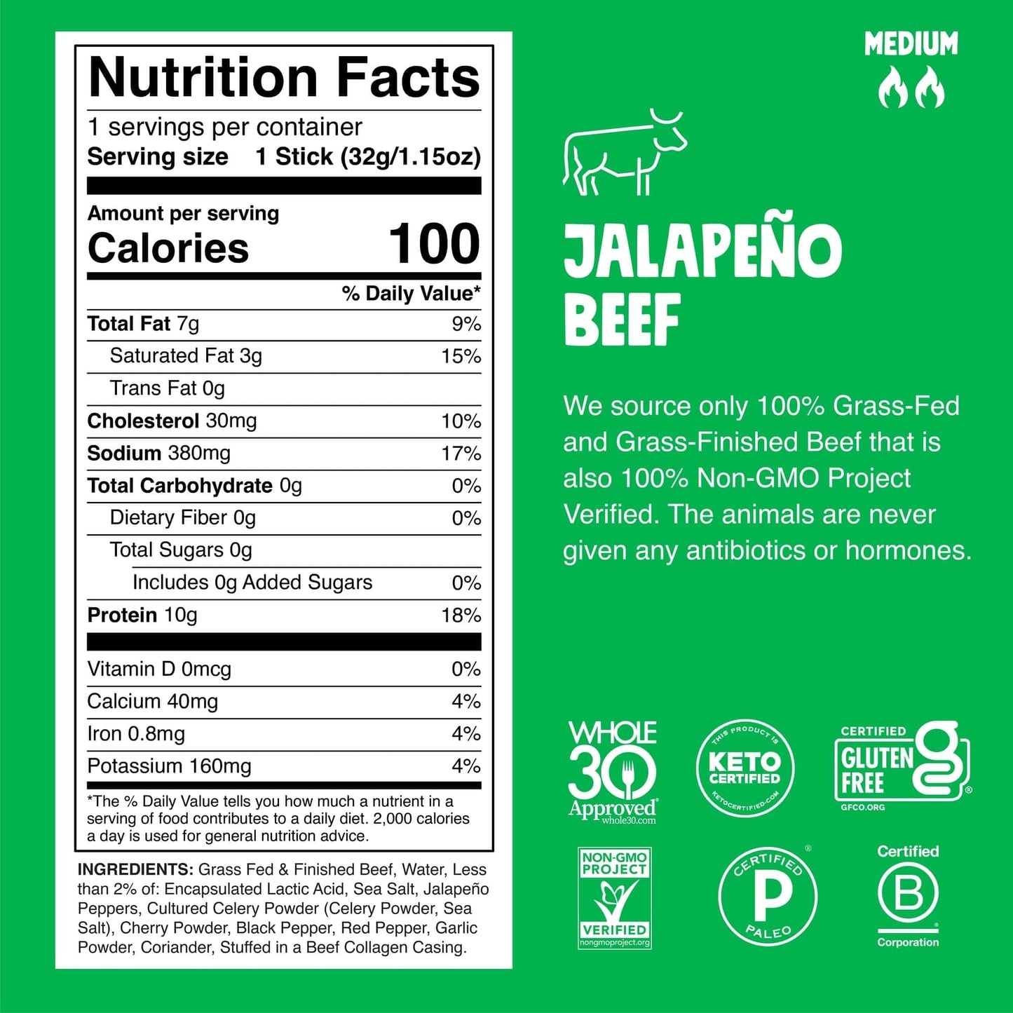 Chomps Grass Fed Beef Jerky Sticks Variety Pack, 10 Sticks (5 Original, 5 Jalapeno), 1.5 Ounce