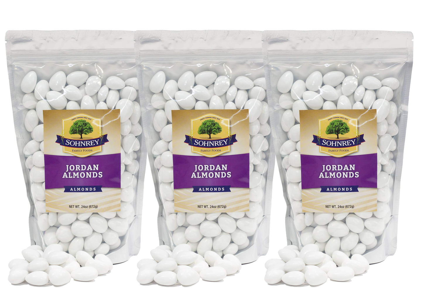 White Jordan Almonds (3-Pack) Wedding Shower Party Favor Premium White Candied Nuts (4.5 Lbs Total)