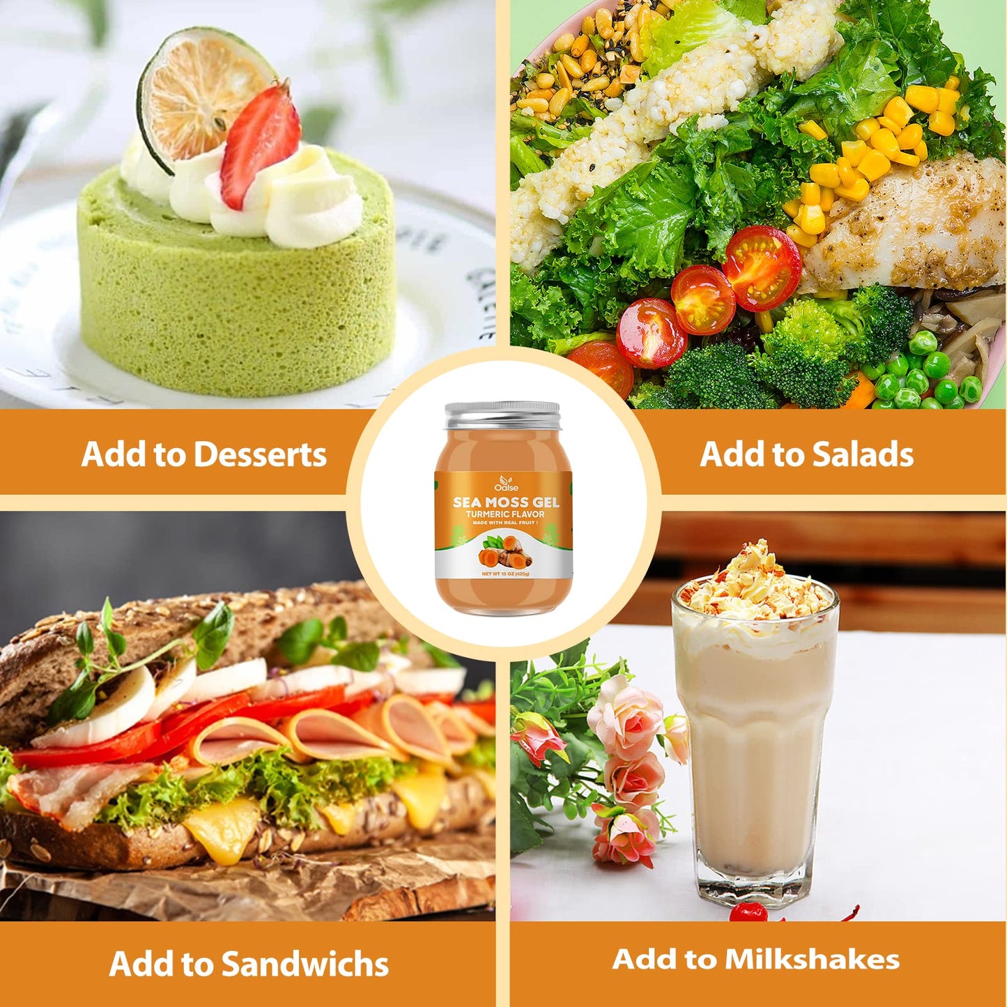 OALSE Sea Moss Gel Organic Raw dietary product for Hair & Nails Care with Turmeric & Ginger, 15 Ounce