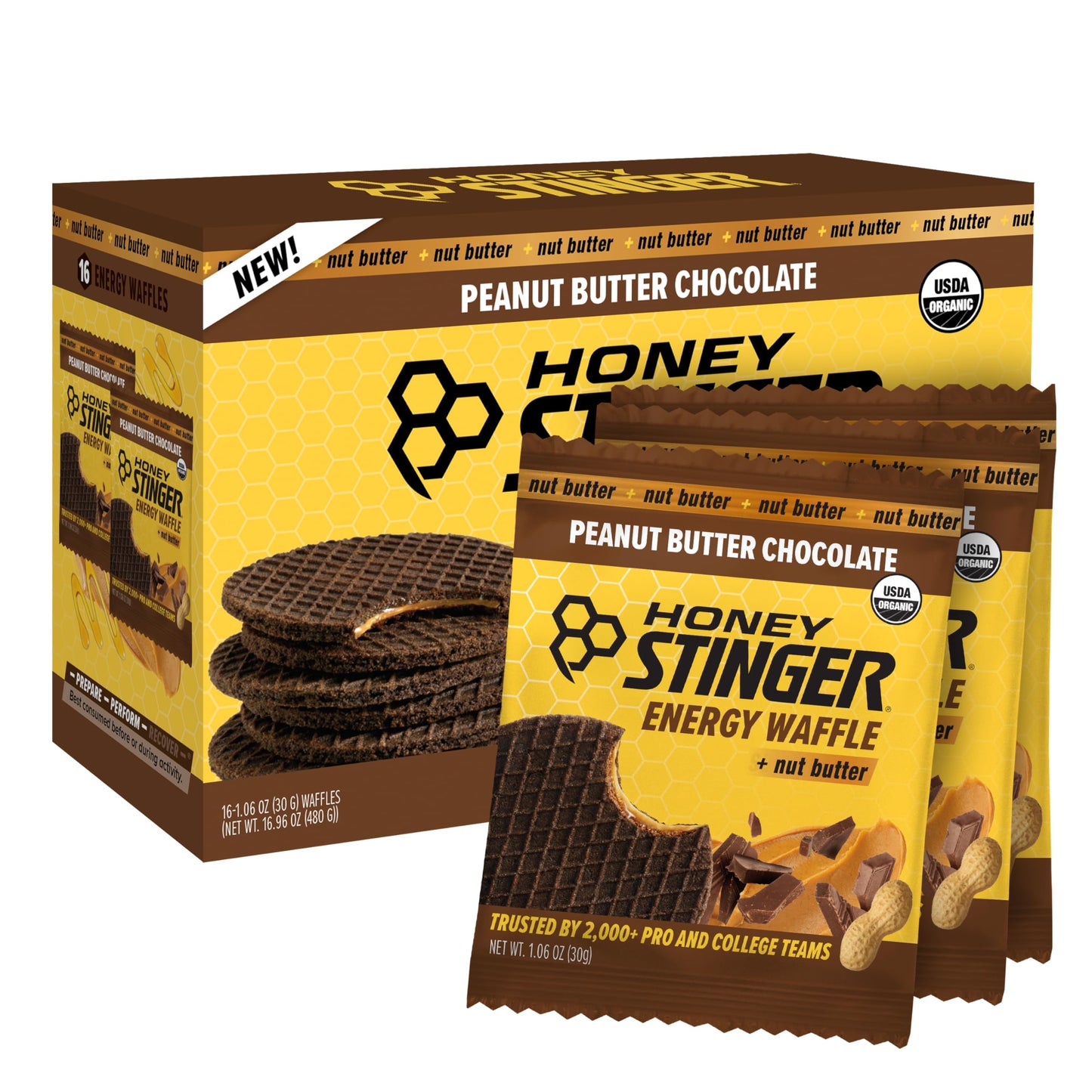 Honey Stinger Organic Peanut Butter Chocolate Waffle, Energy Stroopwafel for Exercise, Endurance and Performance, Sports Nutriti