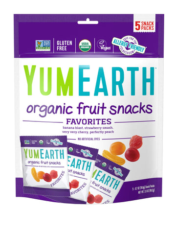 Yumearth Organic Fruit Snacks, 5- 0.7Oz. Fruit Flavored Snack Packs, Allergy Friendly, Gluten Free, Non-Gmo, Vegan, No Artificia