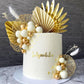 LaVenty Cake Decoration - Champagne Rose with Gold Balls & Palm Leaves, 2x4, Golden Color, Boho Party Supplies