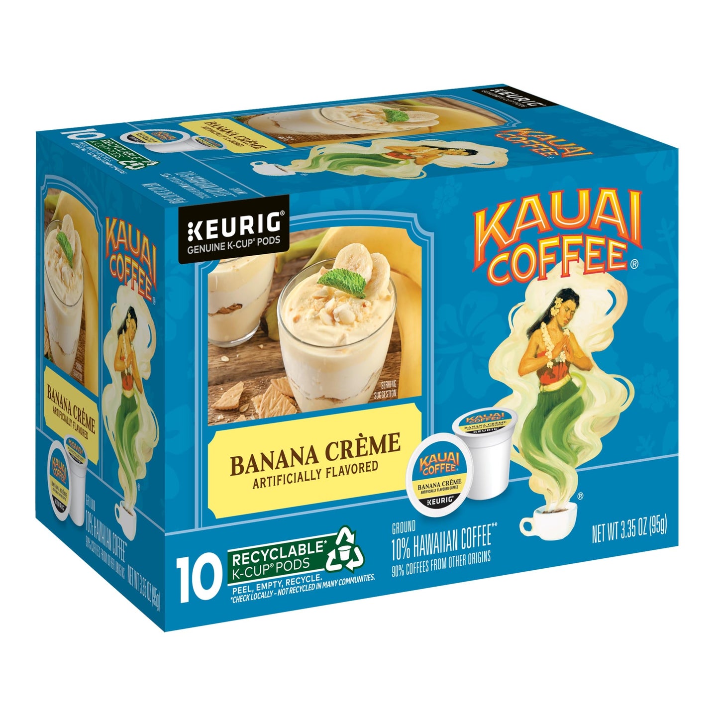 Kauai Coffee K-Cup Pods, Medium Roast, Banana Crème Flavor, 10 Count, Compatible with Keurig Brewers