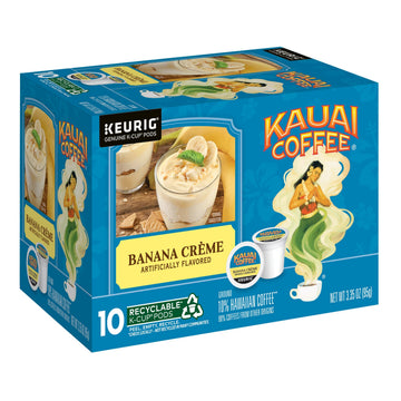 Kauai Coffee K-Cup Pods, Medium Roast, Banana Crème Flavor, 10 Count, Compatible with Keurig Brewers