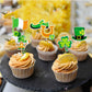 Ercadio 24 Pack Happy St Patrick'S Day Cupcake Toppers Glitter Four Leaf Clover Shamrock Cupcake Picks Green Hat Cupcake Toppers