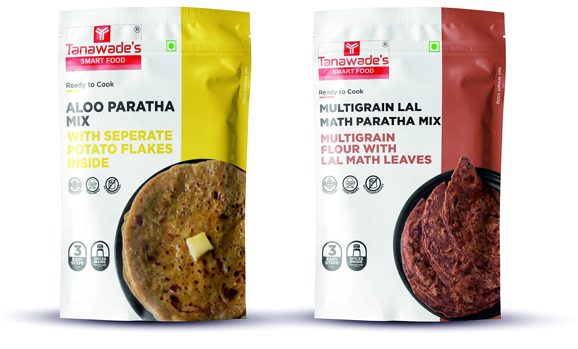 Tanawades Smart Food Paratha Combo, Instant Aloo Paratha, Lal Math Paratha Mix, Ready to Cook, Home Food with Hand Picked Flavou
