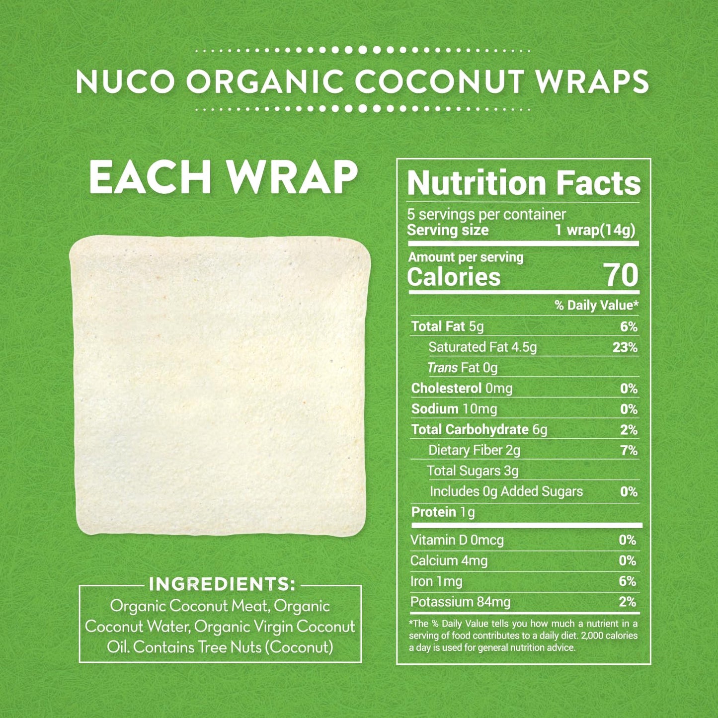 NUCO Coconut Wraps, Organic, Paleo, Gluten Free, Vegan, Non-GMO, 2.47 oz (Pack of 2)