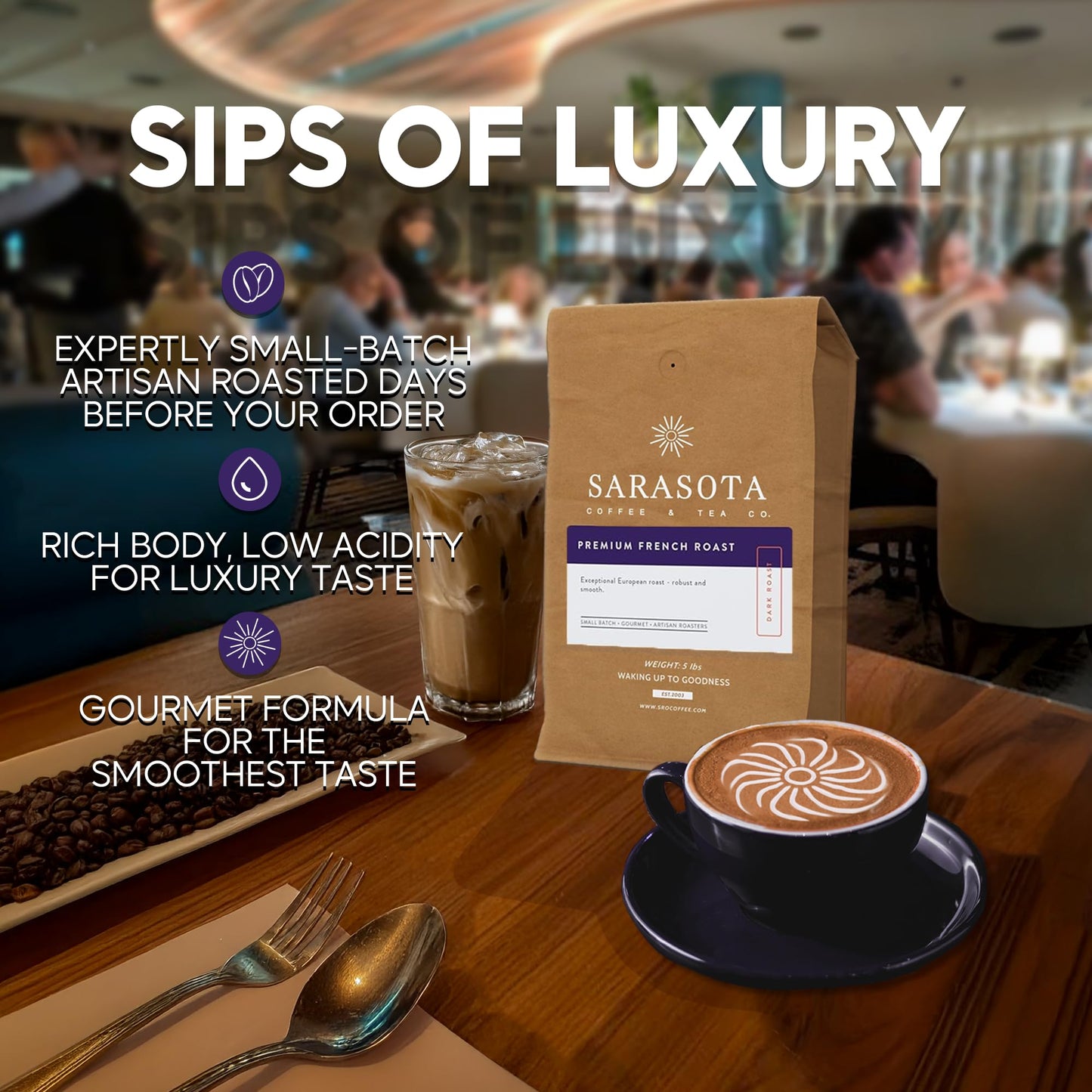 Sarasota Coffee Whole Bean Cubano European French Roast | Dark Roast Gourmet Coffee Beans | Low Acid, Mold Free, Specialty Grade