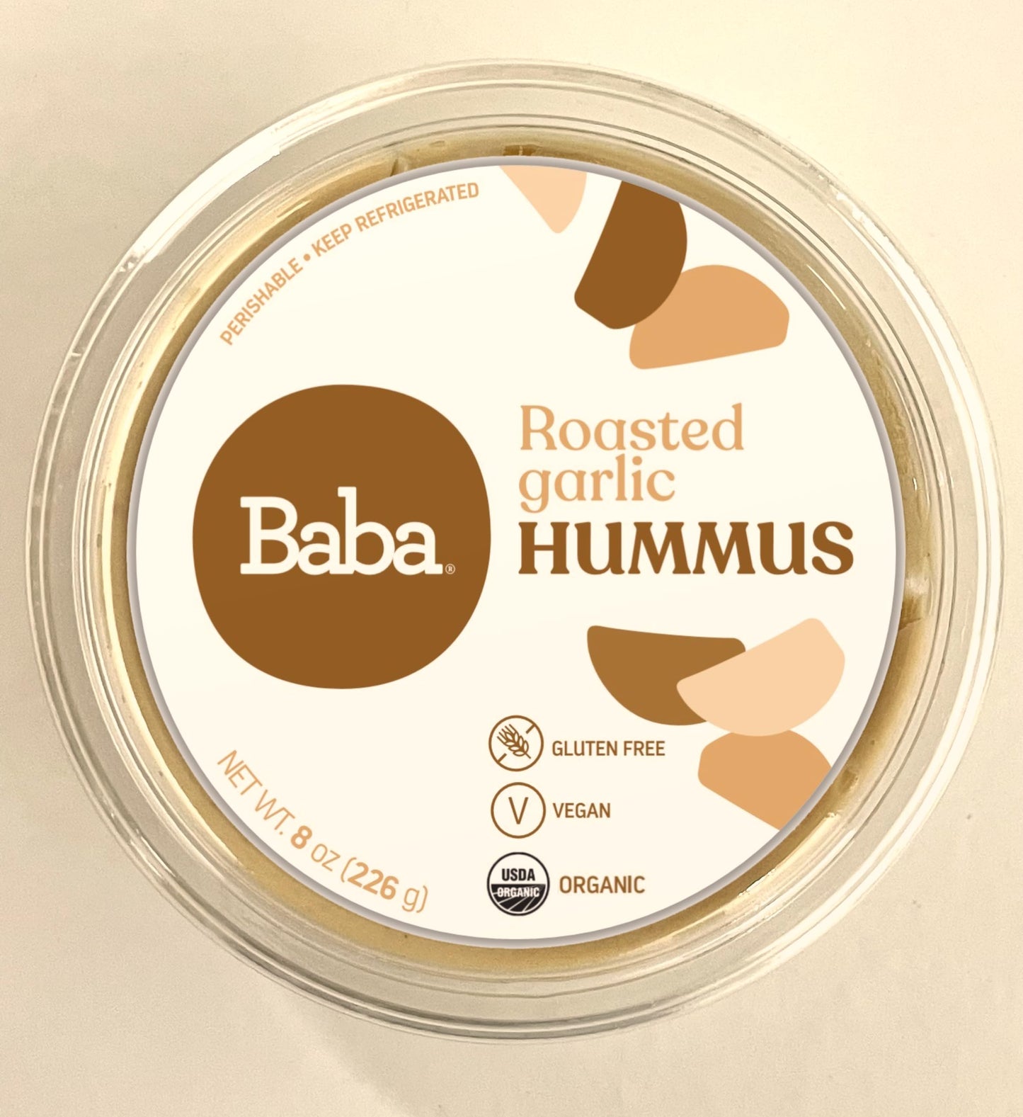 Baba Organic Hummus (8 Oz) - Usda Organic, Gluten Free, Vegan, Non-Gmo, Cholesterol Free, Zero Preservatives (Roasted Garlic Hum