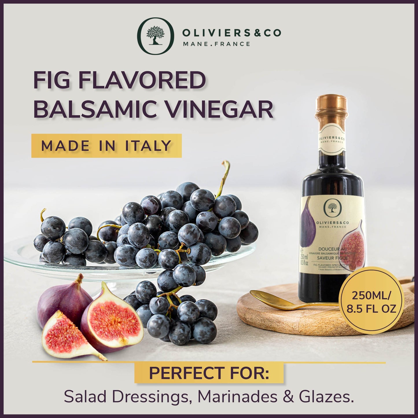 Fig Balsamic Vinegar Of Modena By Oliviers & Co | Fruit Flavored Balsamic Vinegars For Salad Dressing, Marinades And Glazes | 8.5 Fl Oz