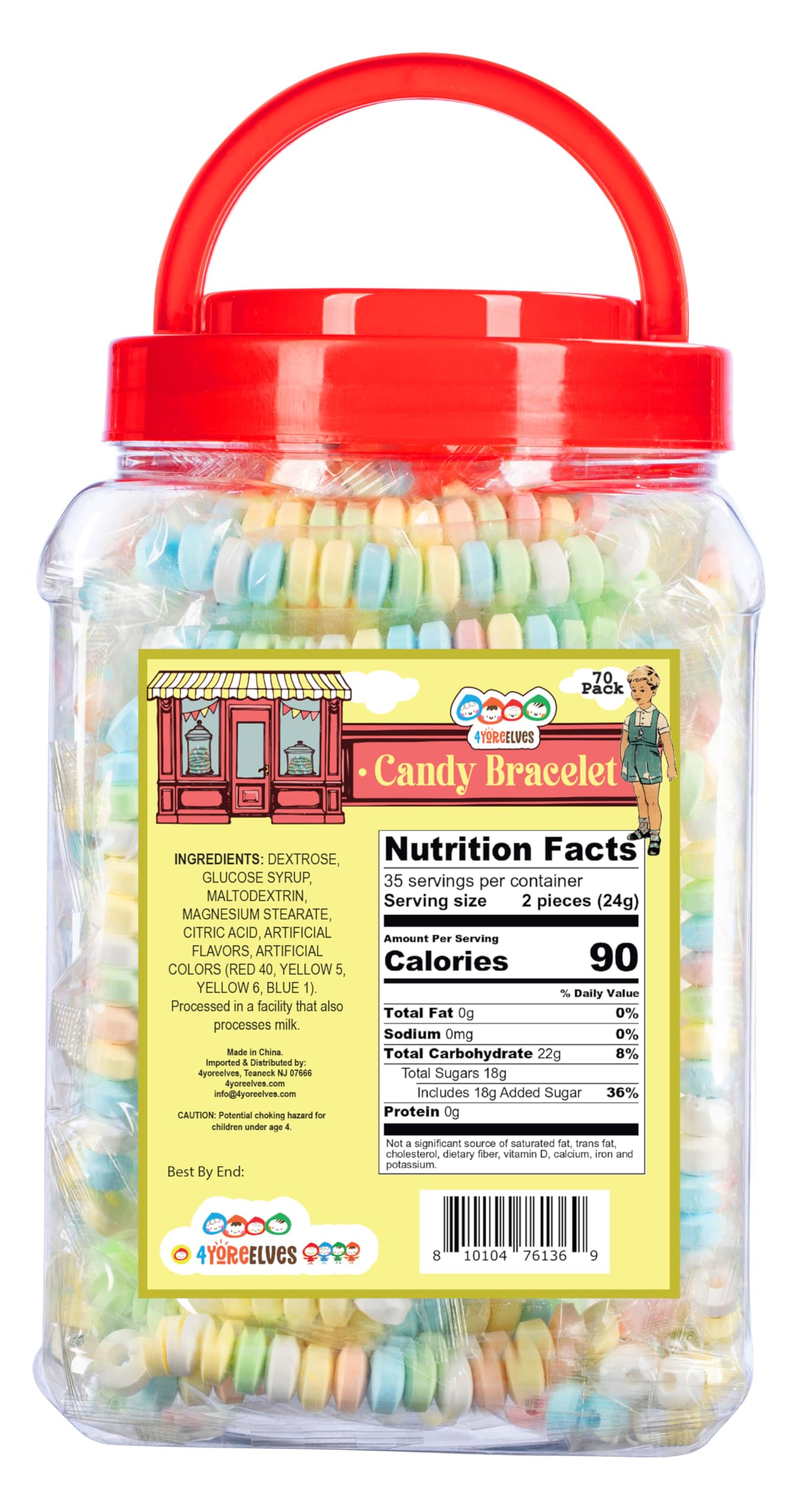 70 Candy Bracelets Individually Wrapped, Stretchable Vintage Candy Jewelry For Kids, The Perfect Pastel Addition To Your Candy B