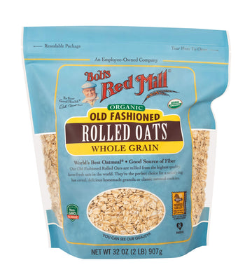 Bob s Red Mill Organic Old Fashioned Rolled Oats, 32oz (Pack of 4) - Non GMO, Whole Grain, Vegan, Kosher