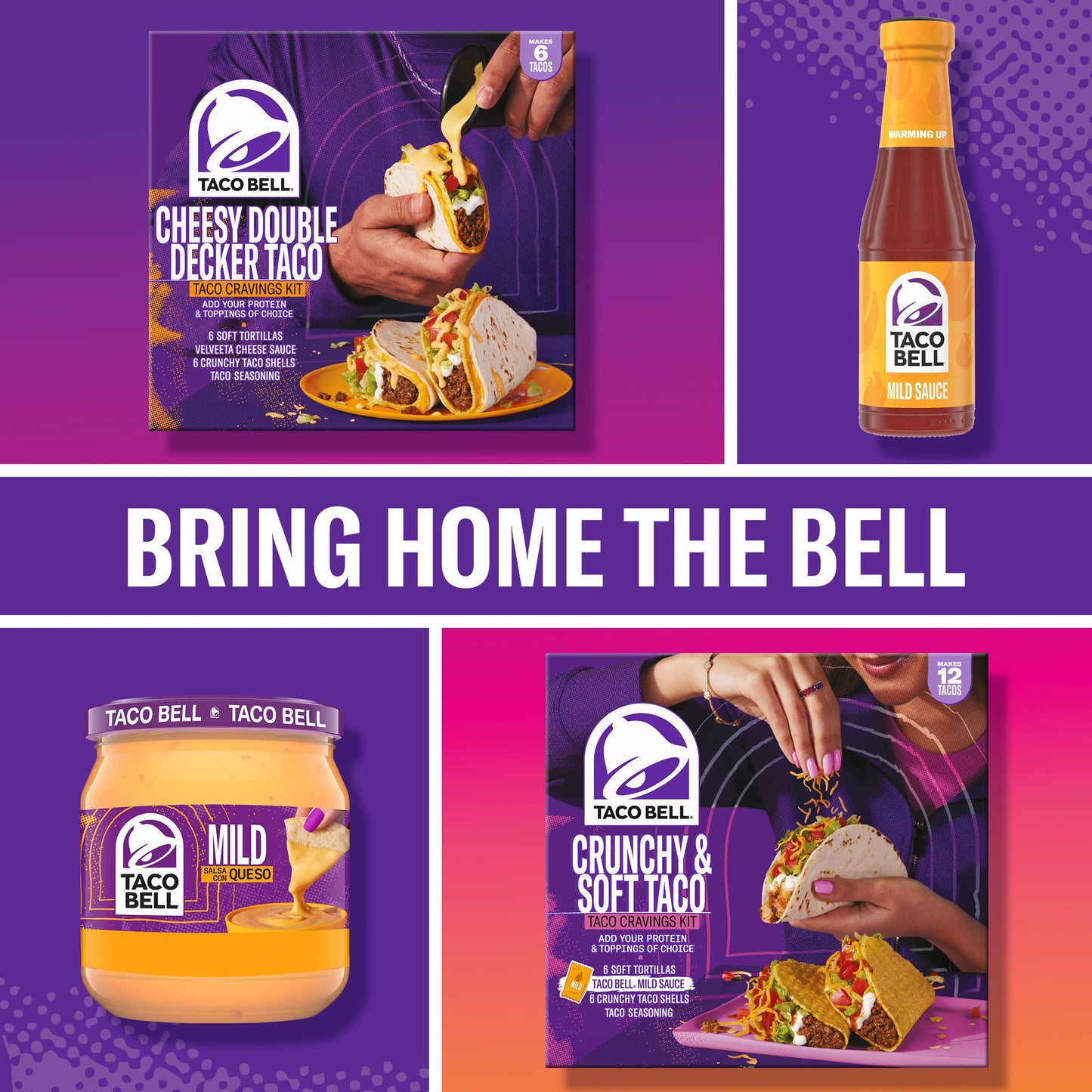 Taco Bell Crunchy & Soft Taco Cravings Kit with 6 Soft Tortillas, 6 Crunchy Taco Shells, Taco Bell Mild Sauce & Seasoning, 12.9