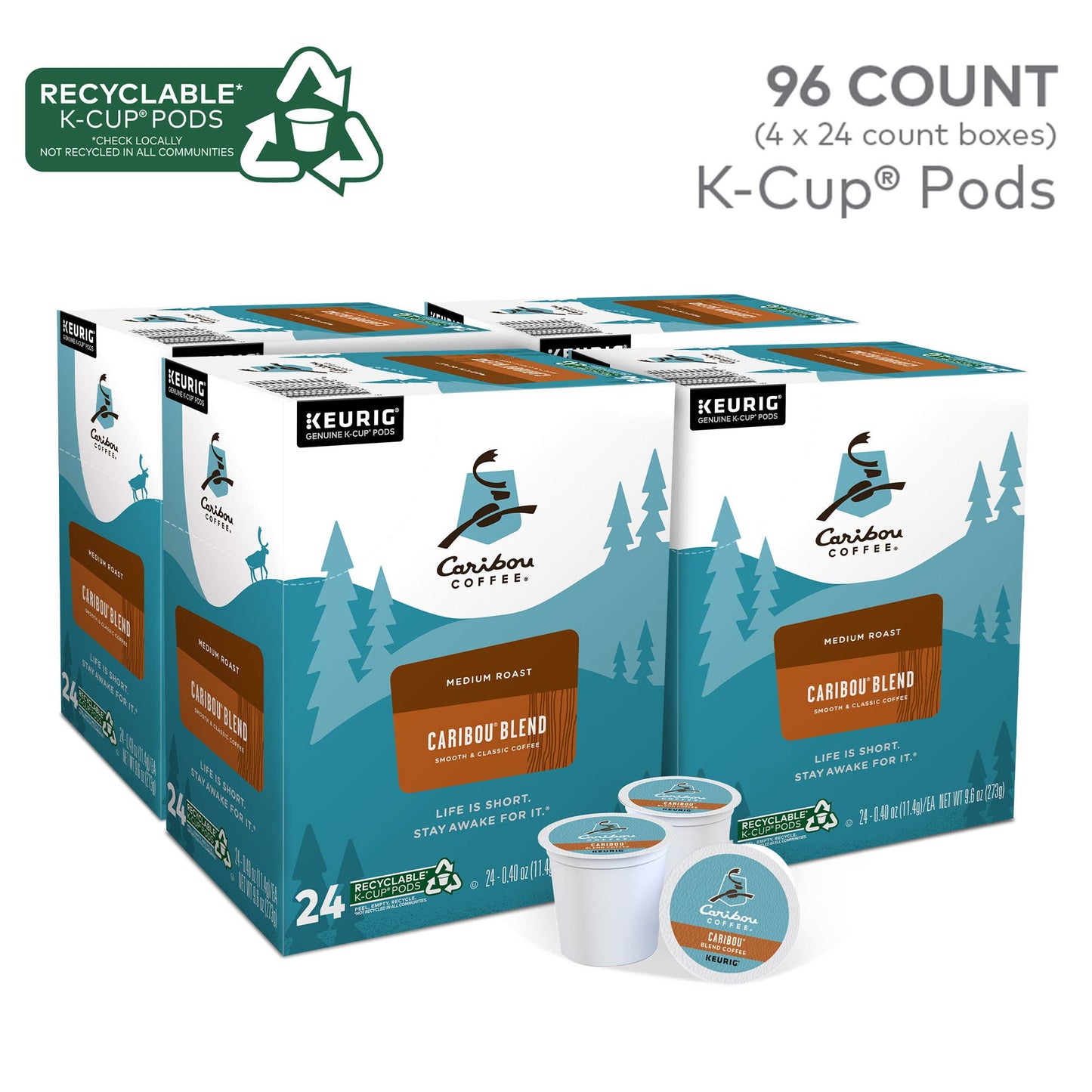 Caribou Coffee Caribou Blend, Single-Serve Keurig K-Cup Pods, Medium Roast Coffee, 24 Count (Pack Of 4)
