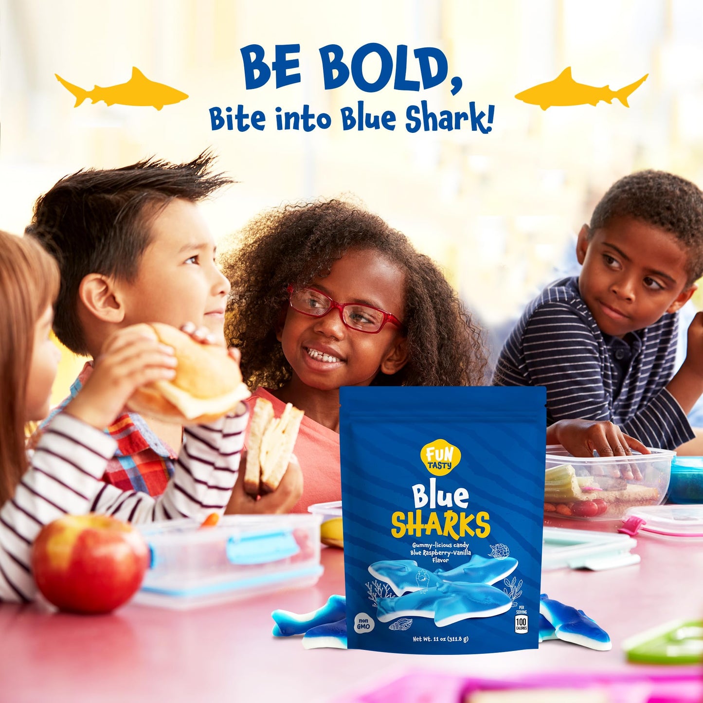 Funtasty Blue Sharks Gummy Candy - 11 Ounce Bag - Blue Raspberry Marshmallow Flavor