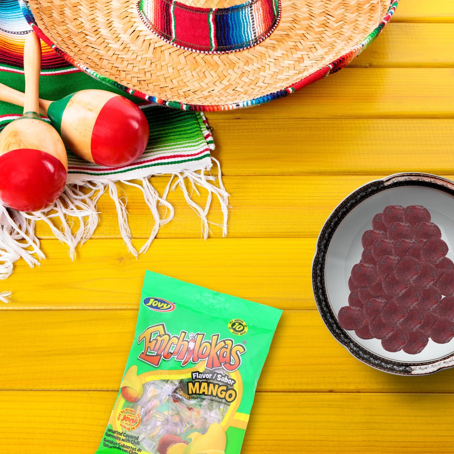 Sweetzo Spicy Mexican Gummy Candy, Individually Wrapped Tamarind Covered Mango Gummies, Fiesta Party Favor Treats - 5.29 Ounces