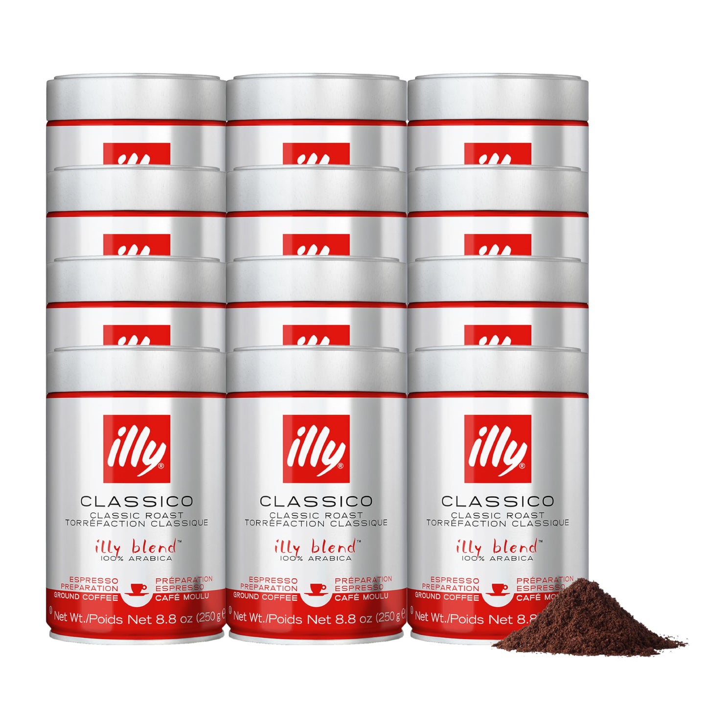 Illy Ground Espresso Coffee, Classico Medium Roast, 100% Arabica, 8.8oz (Pack of 12)