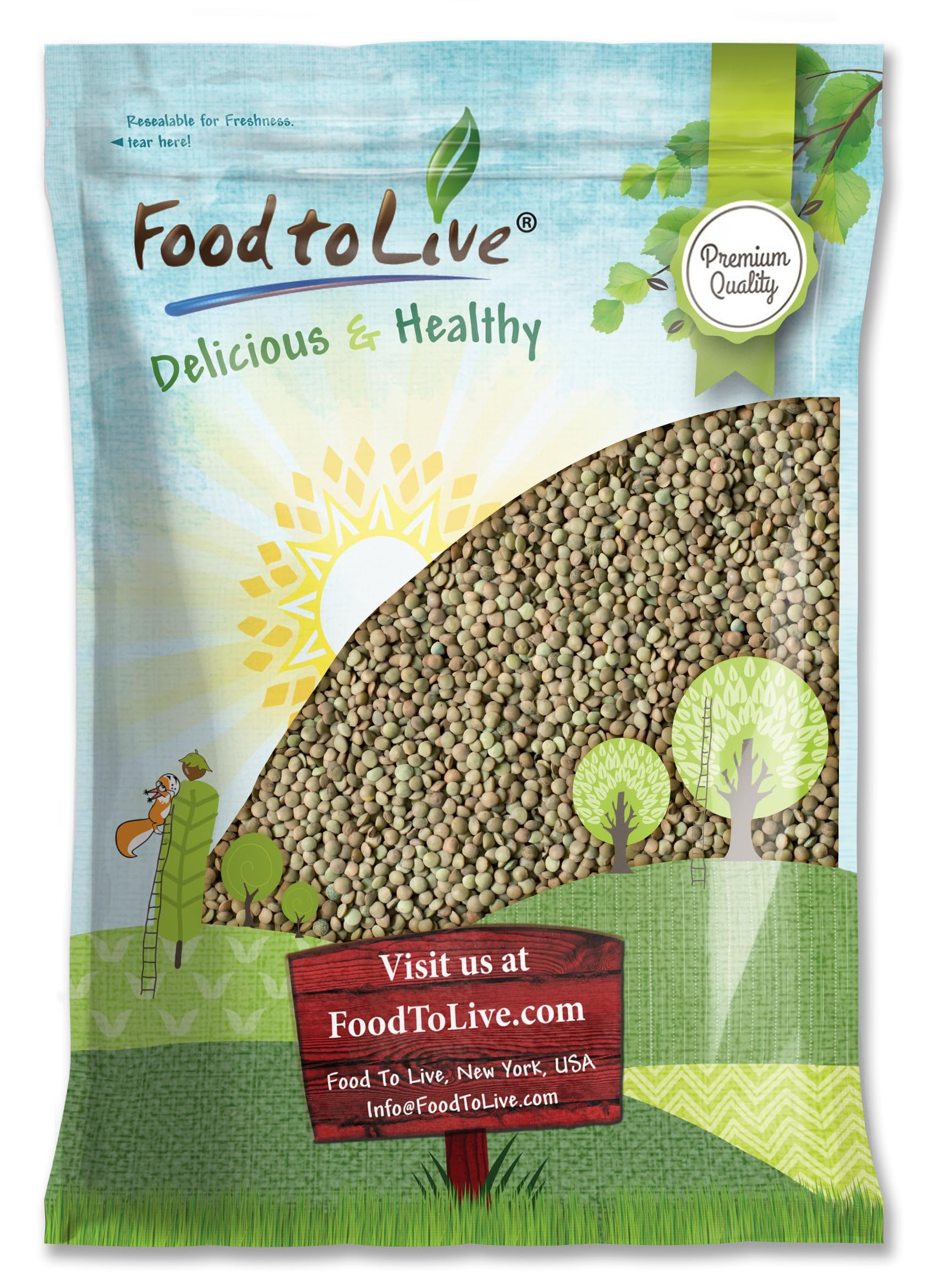 Food to Live - Whole Green Lentils, 10 Pounds Dried Raw Lentils, Sproutable, Kosher, Vegan. Rich in Dietary Fiber, and Protein. 