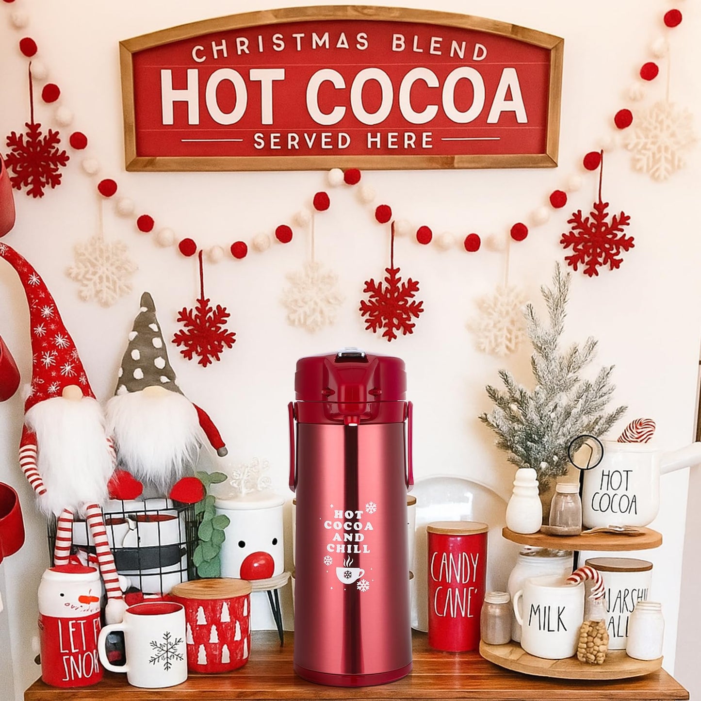 Vesici 84.55 oz Hot Chocolate Drink Dispenser with Pump Red Cocoa Drink Dispenser for Keeping Christmas Hot Cocoa Bar Supplies f