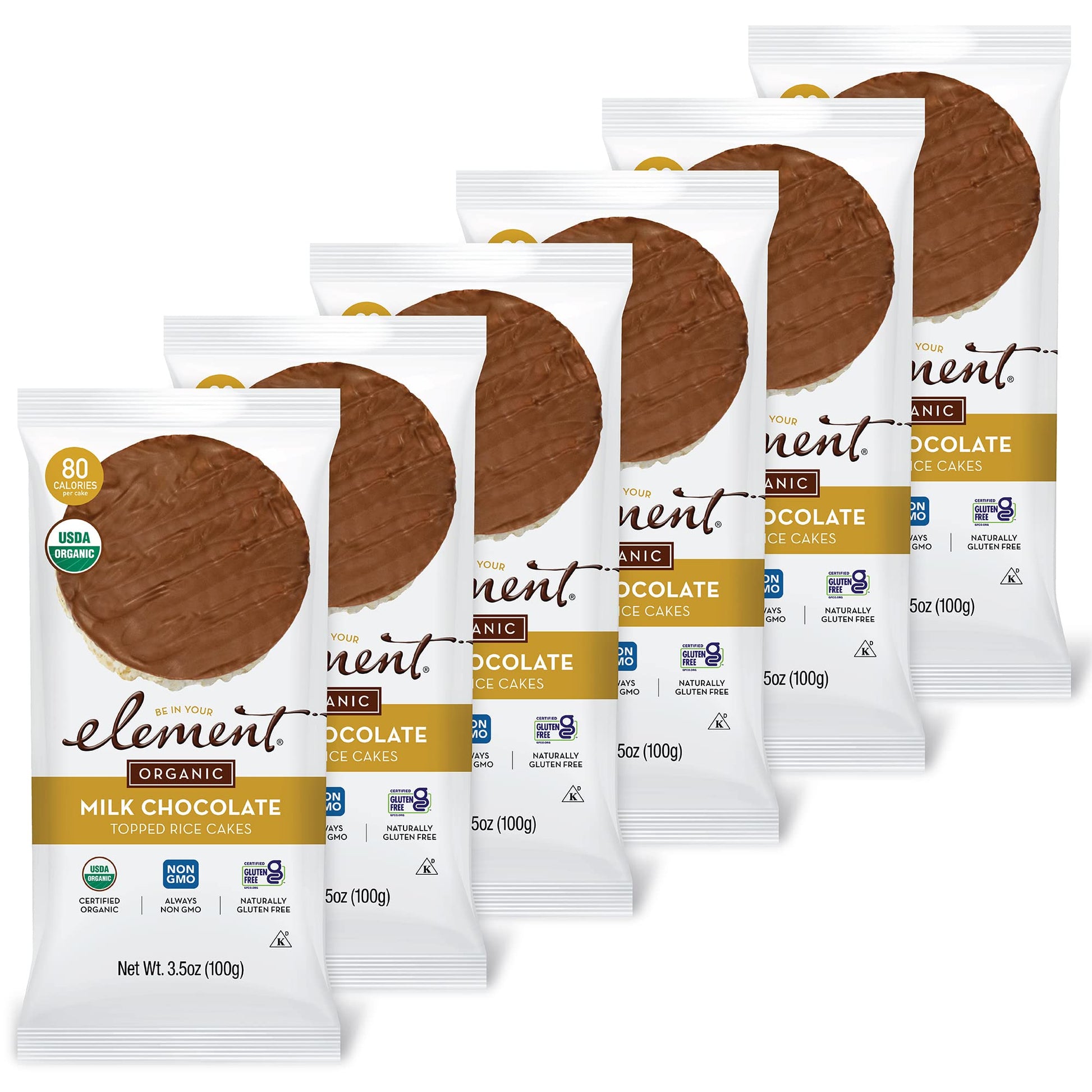 Element Snacks - Organic Milk Chocolate Topped Rice Cakes (Pack of 6), All-Natural Rice, Organic Healthy Snacks for Kids or Adul