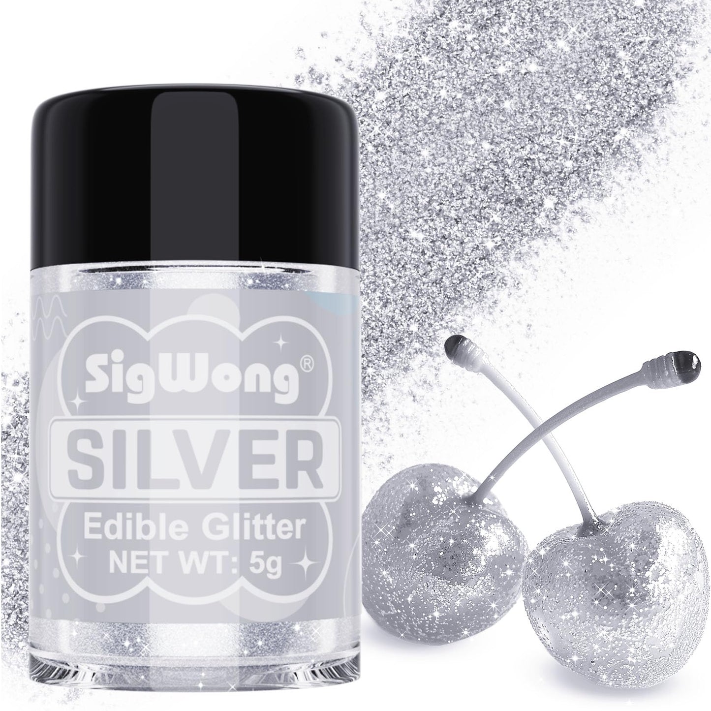 Silver Edible Glitter - 5g Food Grade Cake Decorating Shimmering Glitter, Edible Sprinkle Luster Dust for Drinks, Chocolates, Fo