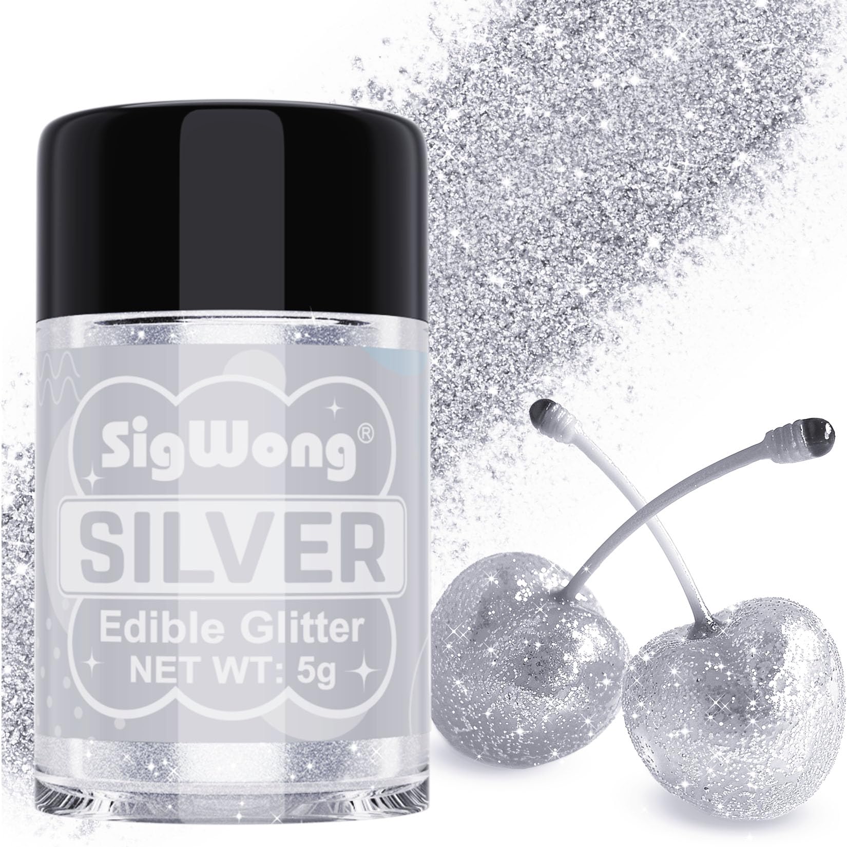 Silver Edible Glitter - 5g Food Grade Cake Decorating Shimmering Glitter, Edible Sprinkle Luster Dust for Drinks, Chocolates, Fo
