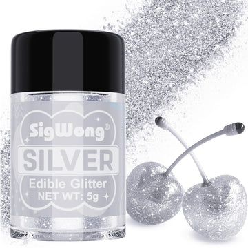 Silver Edible Glitter - 5g Food Grade Cake Decorating Shimmering Glitter, Edible Sprinkle Luster Dust for Drinks, Chocolates, Fo