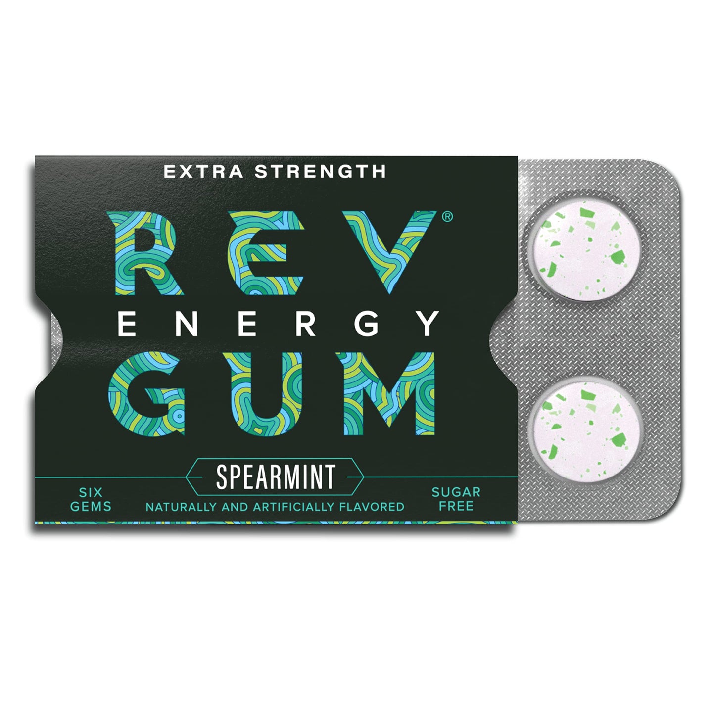 Rev Gum Caffeine Energy Gum | Extra Strength 100mg of Caffeine per Gem | Spearmint Sugar Free Caffeine Gum - Low Calorie Chews to Help You Stay Alert  Awake and Focused - Mint Chewing Gum - 12 Packs