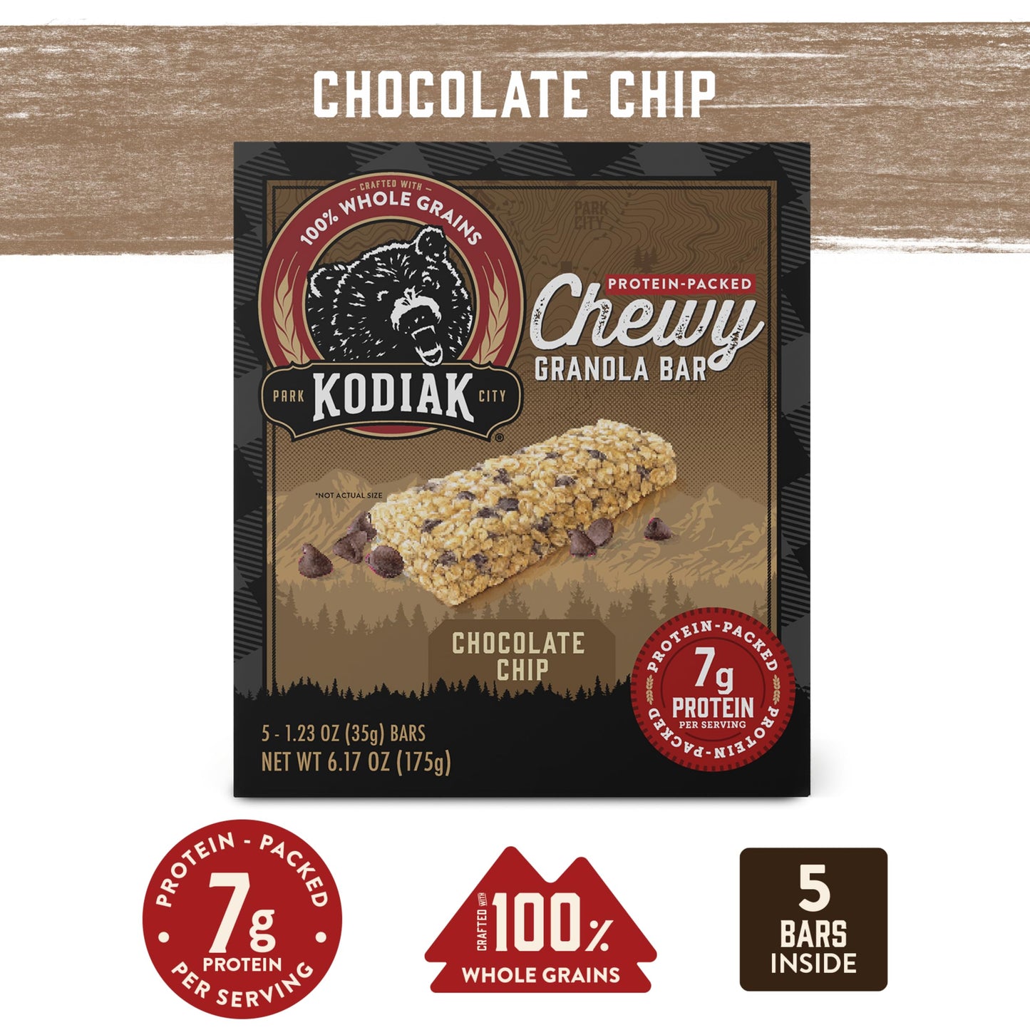 Kodiak Cakes Chewy Granola Protein Snack Bars Variety Pack, S'Mores, Chocolate Chip, Double Chocolate, High Protein, 100% Whole Grains, Pack Of 4 (20 Bars Total)