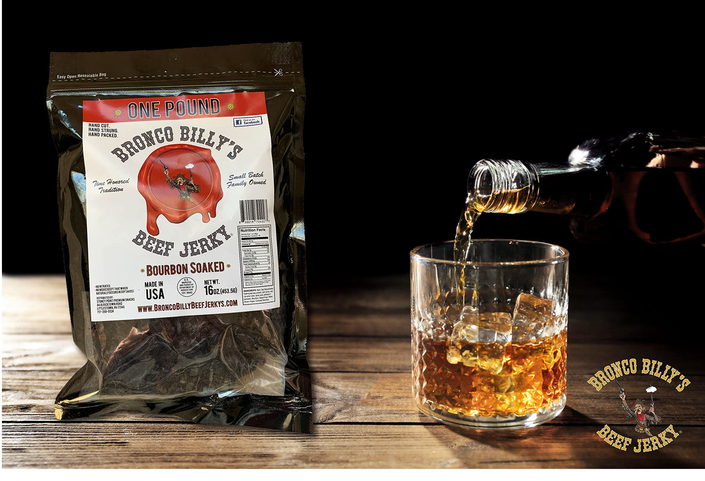 Bronco Billys Beef Jerky spirit-inspired flavor Soaked, 16 Ounce Resealable Bag