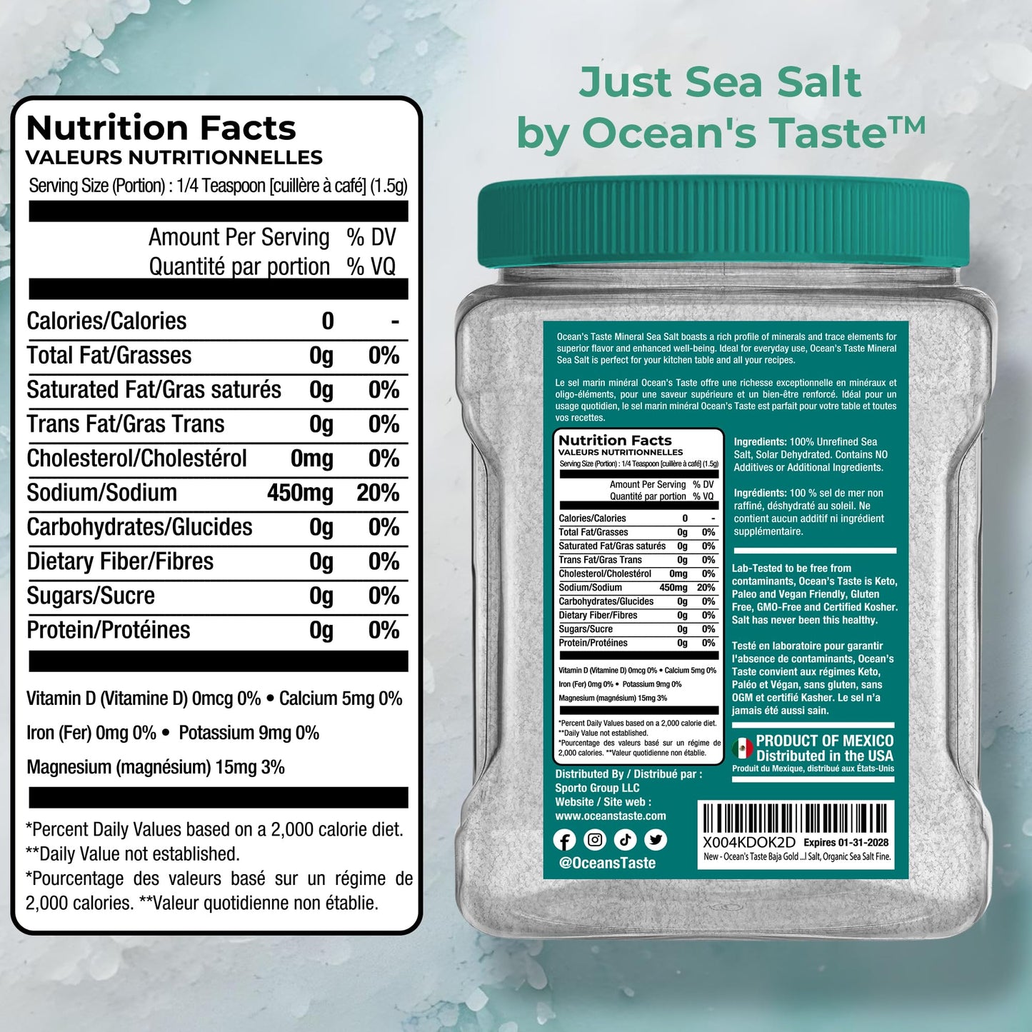 Oceans Taste Baja Sea Salt, 4 LB Baja Sea Salt, Fine Natural Grain, 4X More Minerals than Celtic Salt, 30% Less Sodium, Mineral