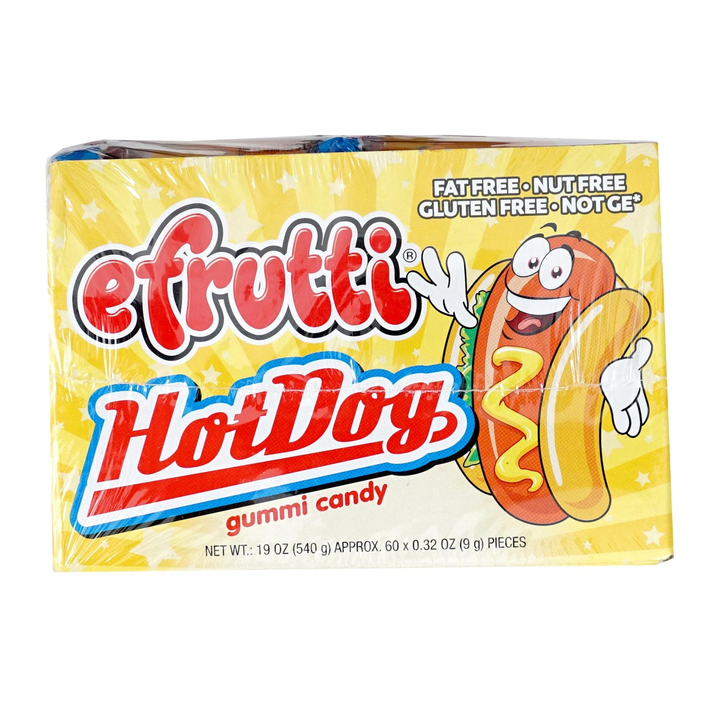 Efrutti Gummi Hot Dogs, 60 Pieces Display Box, Individual Wrapped Hot Dog Gummy Candy