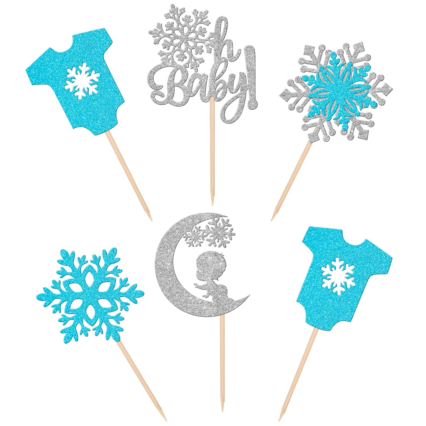 30 Pcs Snowflake Oh Baby Cupcake Toppers Glitter Winter Sweater Moon Snowflake Cupcake Picks Baby Shower It'S A Boy Cake Decorat