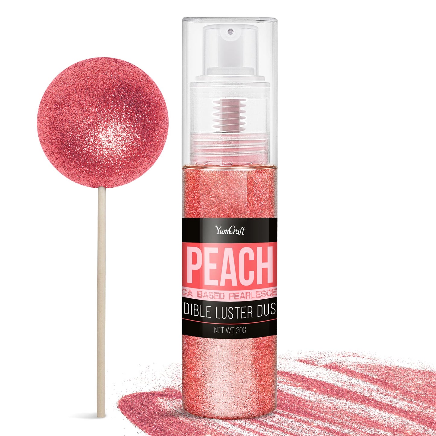 YumCraft Edible Glitter Spray - 20g Luster Dust for Cake Decorating, Cocktails - Peach
