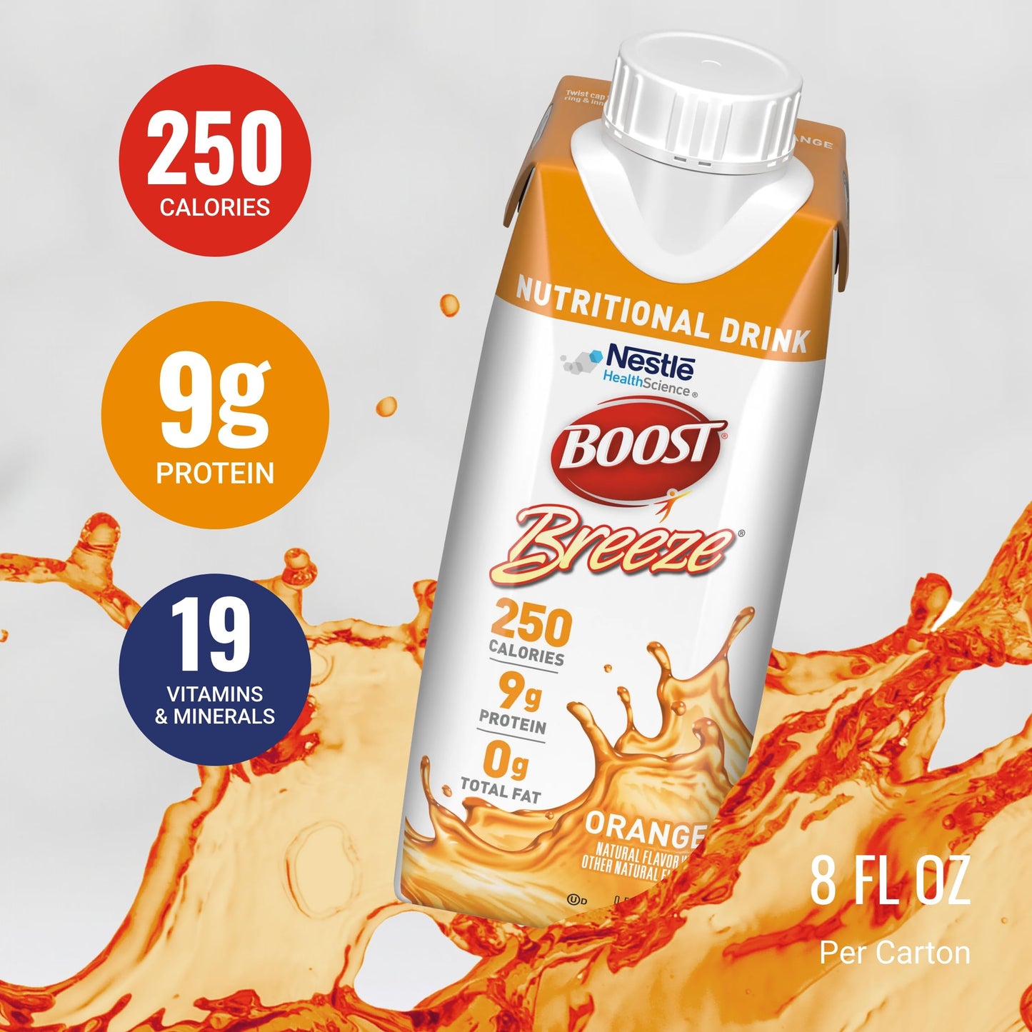 BOOST Breeze Clear Nutritional Drink, 9g Protein, 250 Calories, 8 Fl Oz, Pack of 24, Variety Case (Orange + Wildberry)