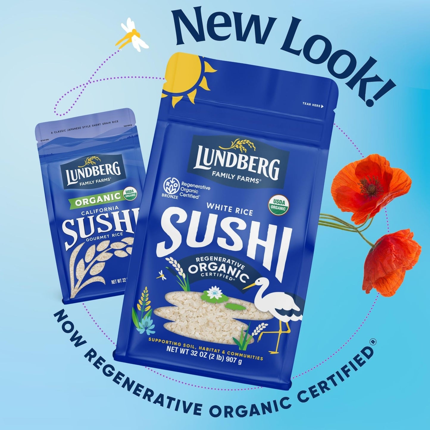 Lundberg California Sushi Rice, Regenerative Organic Certified, 32 Oz, Pack of 6, White Short Grain, Sticky Rice