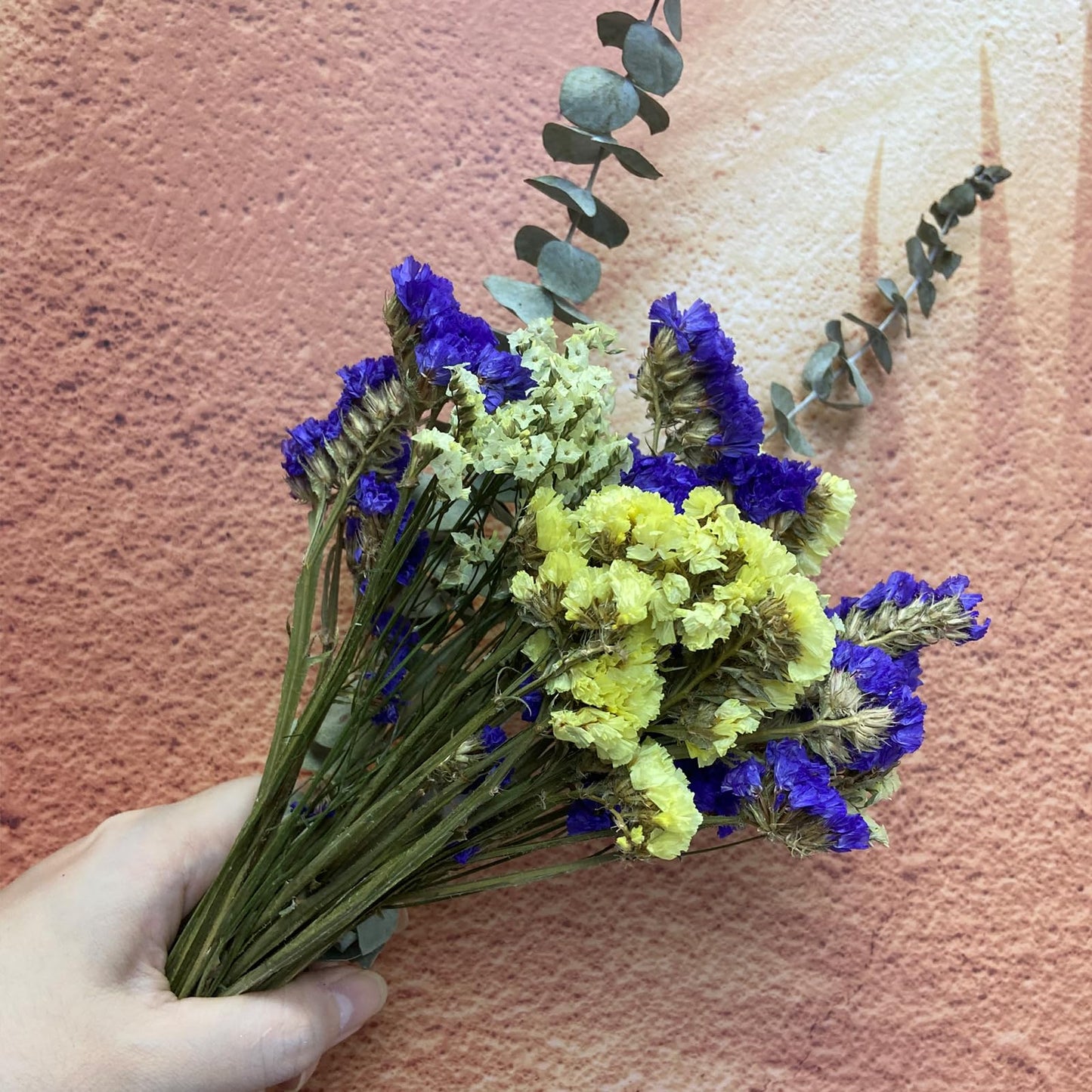 L'Brevoga Dried Flower Bouquets, Purple And Yellow Statice Sea Lavender With Eucalyptus, 100% Natural Flowers For Decoration Hom