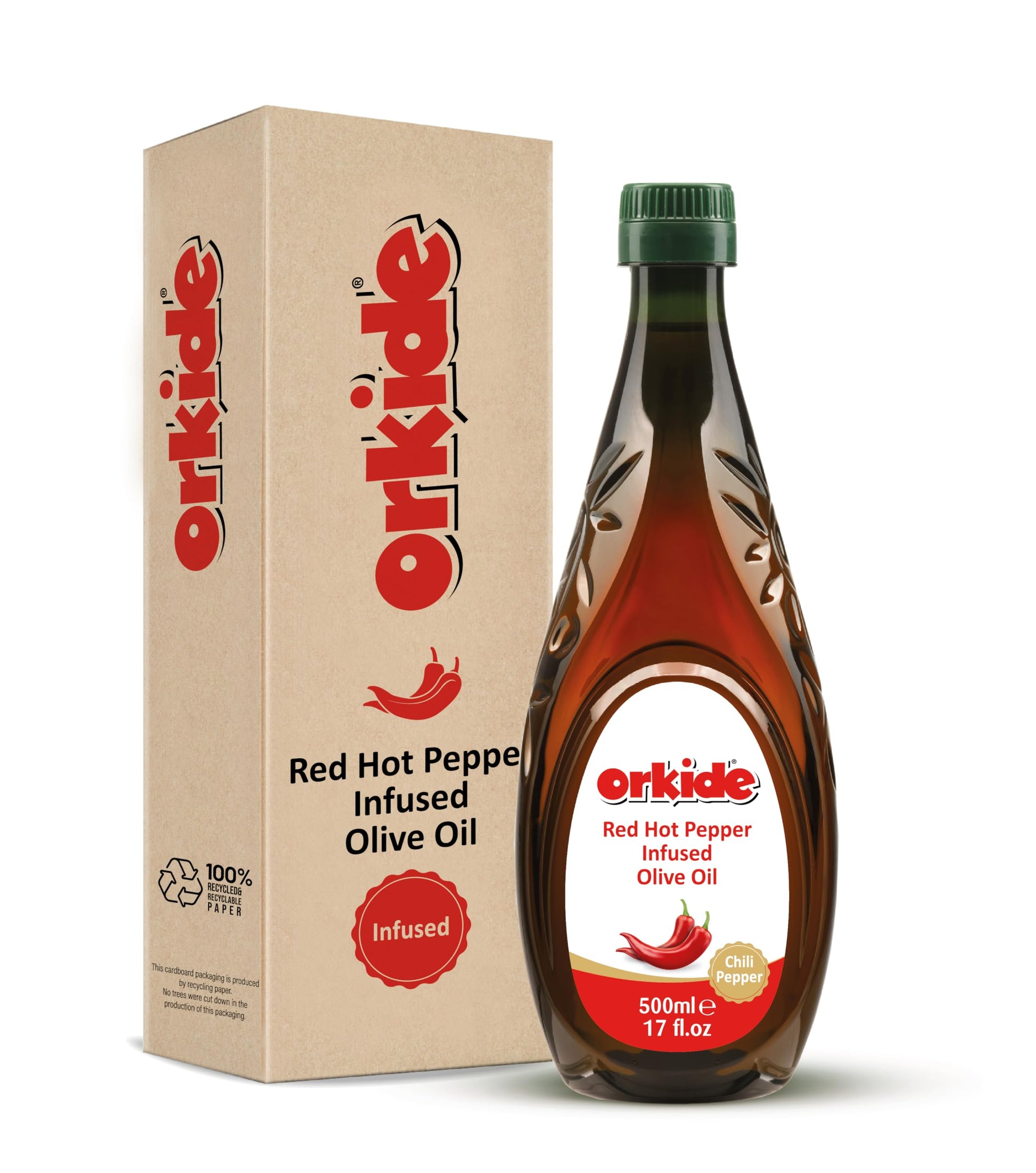 ORKIDE Hot Chili Infused Olive Oil Robust Mediterranean Blend, FFA 0.3, Polyphenol+400 (Chilli 17 fl oz)