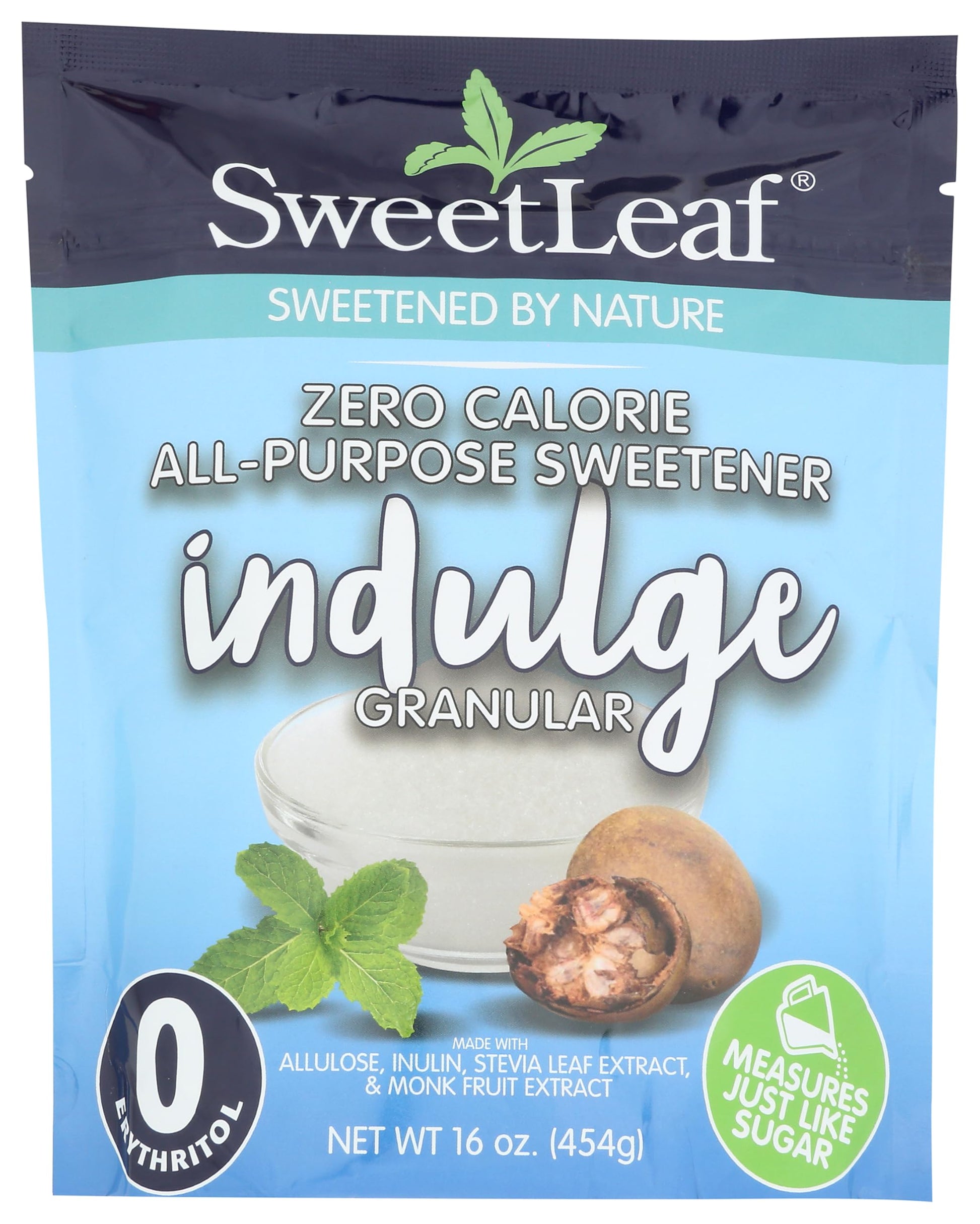 SweetLeaf Indulge Granular Sugar Replacement - All-Purpose Allulose and Monk Fruit Sweetener Blend with Inulin and Stevia, Zero-