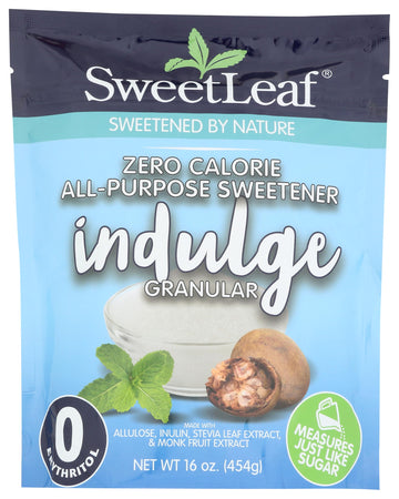 SweetLeaf Indulge Granular Sugar Replacement - All-Purpose Allulose and Monk Fruit Sweetener Blend with Inulin and Stevia, Zero-
