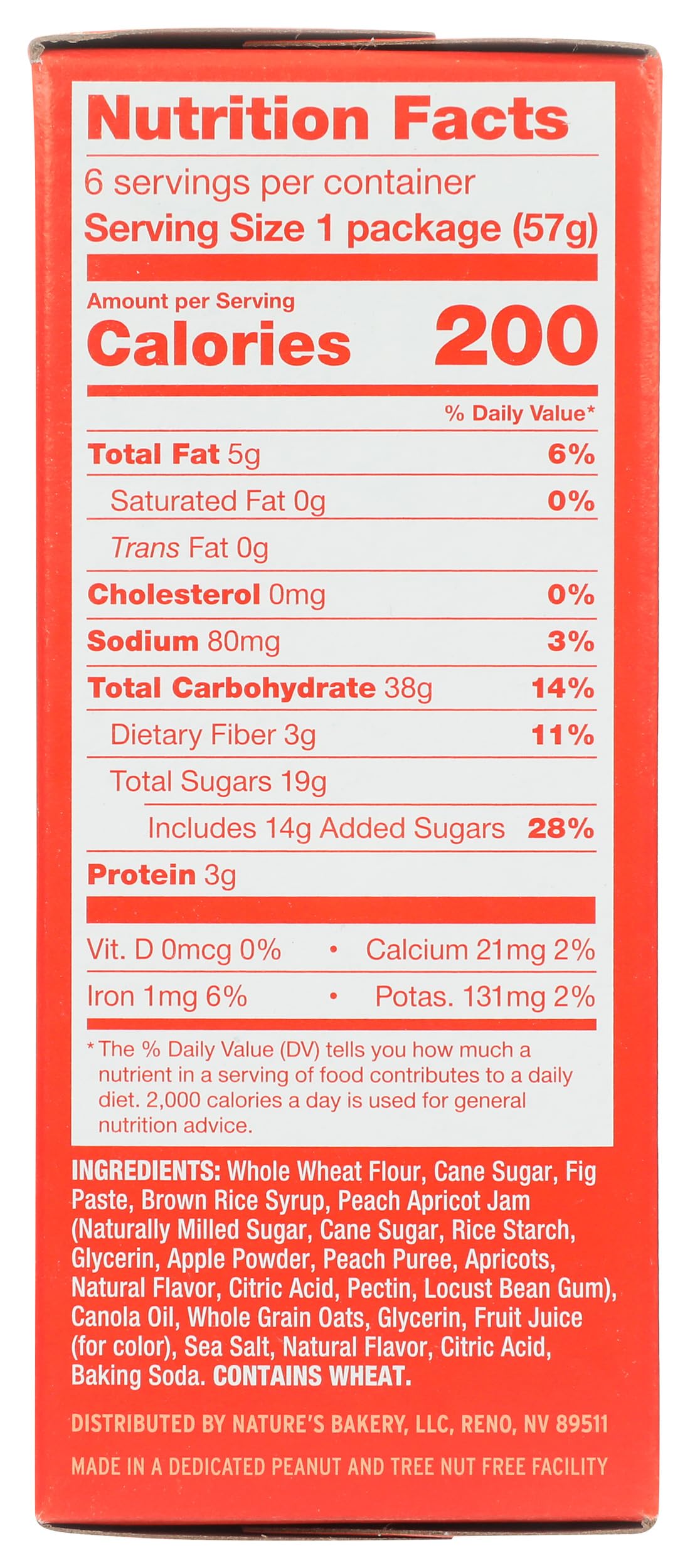 Nature'S Bakery Peach Apricot Whole Wheat Fig Bars, 6 Count, Vegan, Non Gmo, 12 Ounces (Pack Of 6)