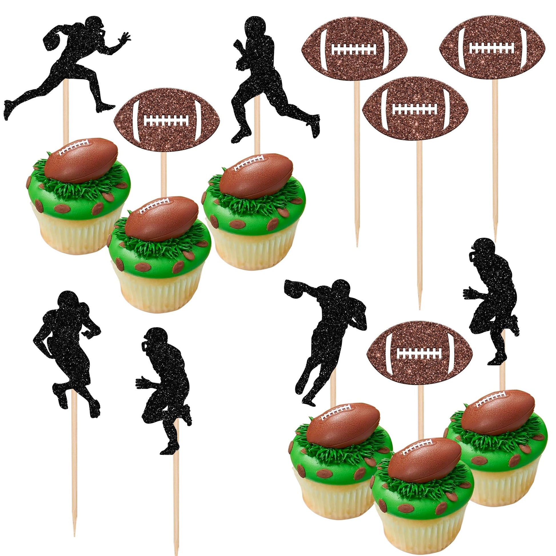 36 Pcs Rugby Ball Cupcake Toppers Football Players Sport Cupcake Picks Super Rugby Sports Theme Baby Shower Birthday Party Cake