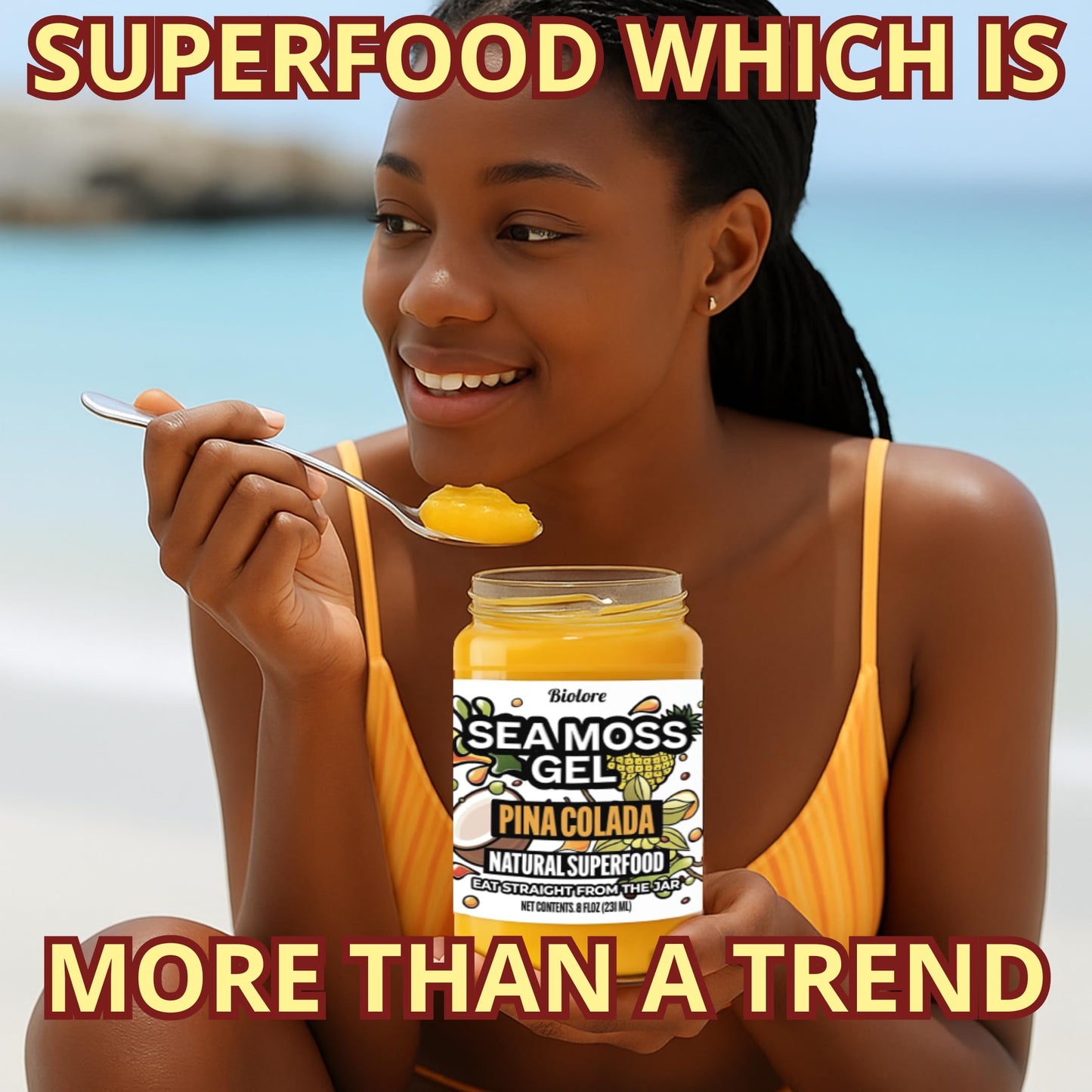 Biolore Sea Moss Gel Pina Colada Made in USA Raw Wildcrafted Irish Seamoss Essential Vitamins Trace Minerals Vegan Superfood, Ja