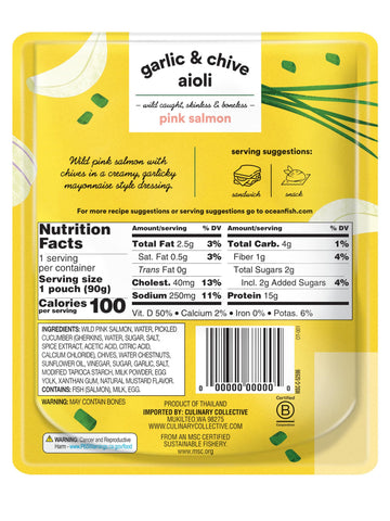 Ocean'S Garlic & Chive Aioli W/Pink Salmon | 3.17 Oz | Wild Caught | Skinless & Bonelss | Ready-To-Eat | (1 Pack, Garlic & Chive